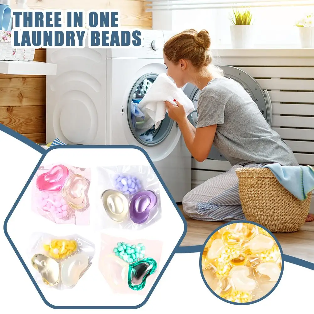 3 In1 Laundry Beads for Long-lasting Fragrance Retention, Strong Decontamination and Mite Removal Laundry Detergent J6W0