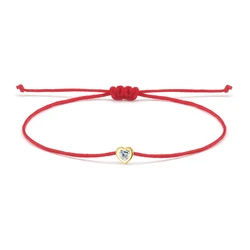 AAA Single CZ Stone Mini Love Heart Charm Bracelet Women Gold-plated Brass Red String Handmade Adjustable Trendy Jewelry Gift