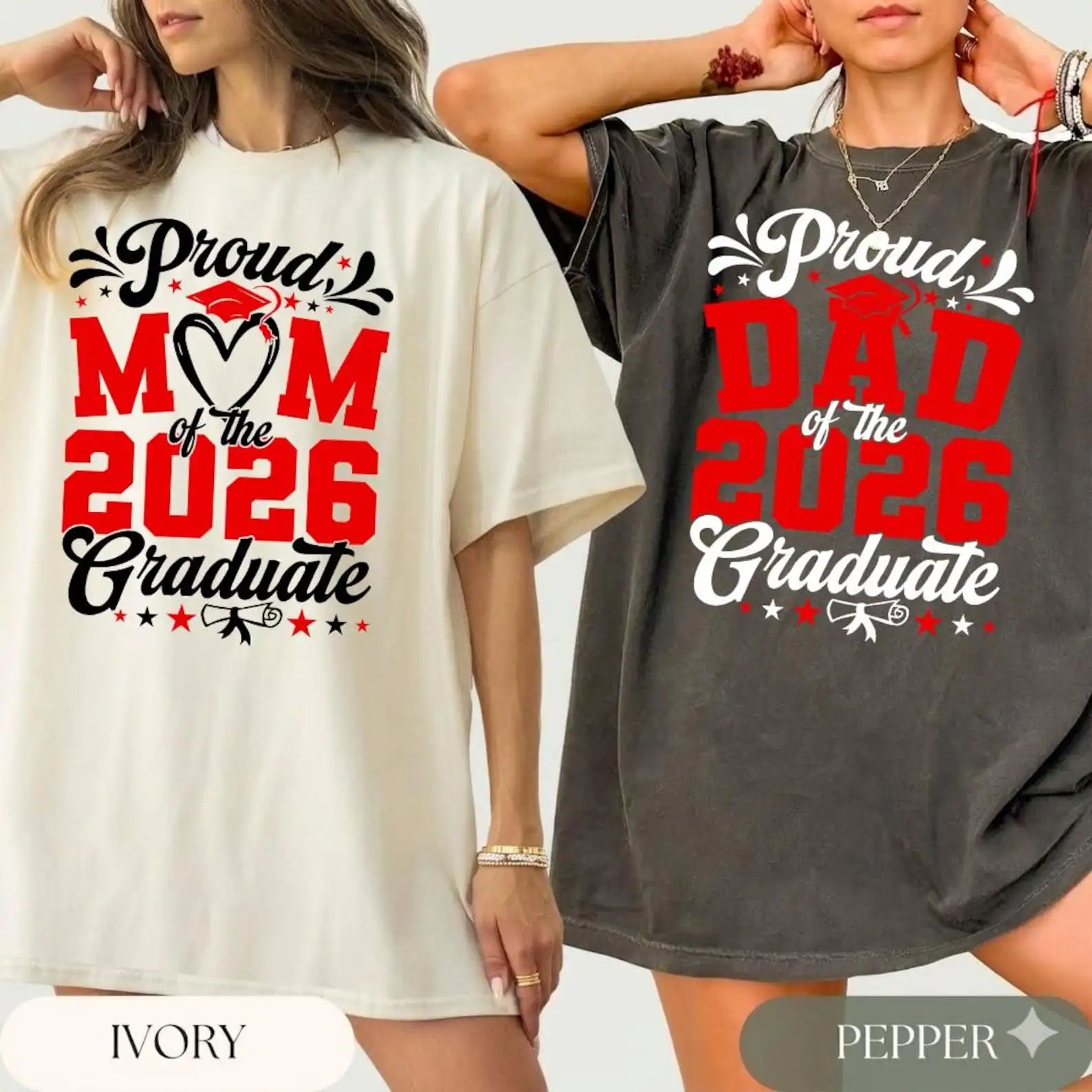 Proud Mom 2026 Graduate Shirt Family Graduation Tee Proud Senior Customized Name Pattern Cotton Tee