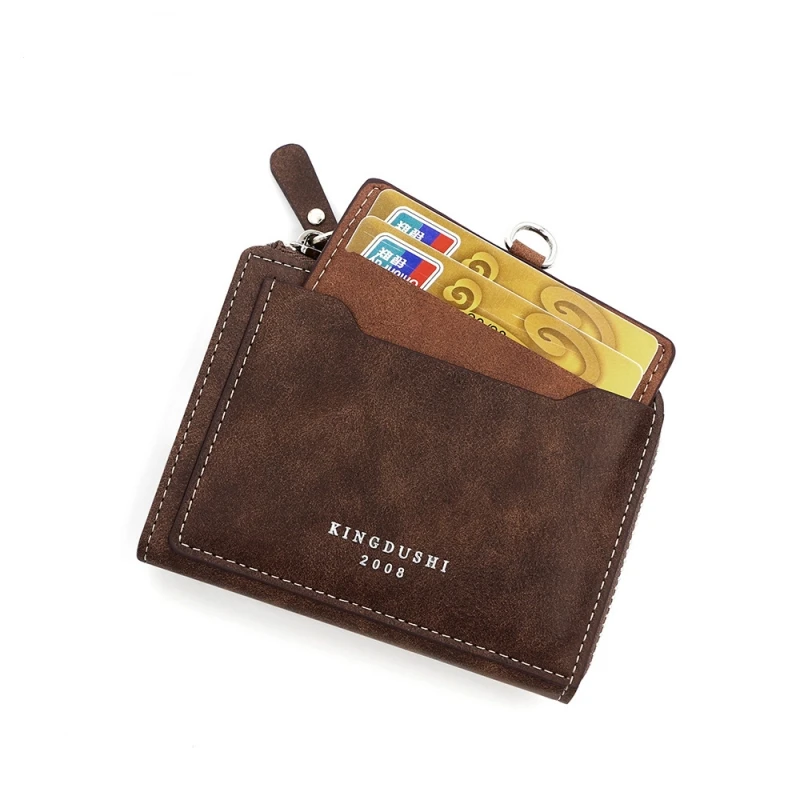 Cartera informal corta para hombre y mujer, tarjetero de cuero PU, monedero pequeño con cremallera, bolso de mano de negocios de excelente calidad