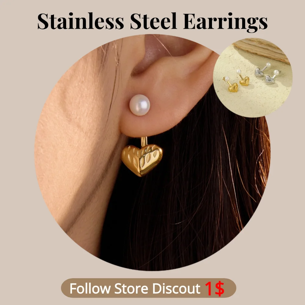 

Stainless Steel Heart Pearl Earrings Plated 18k Gold Color Non Tarnish Waterproof Trendy Jewelry Earrings For Women Gift