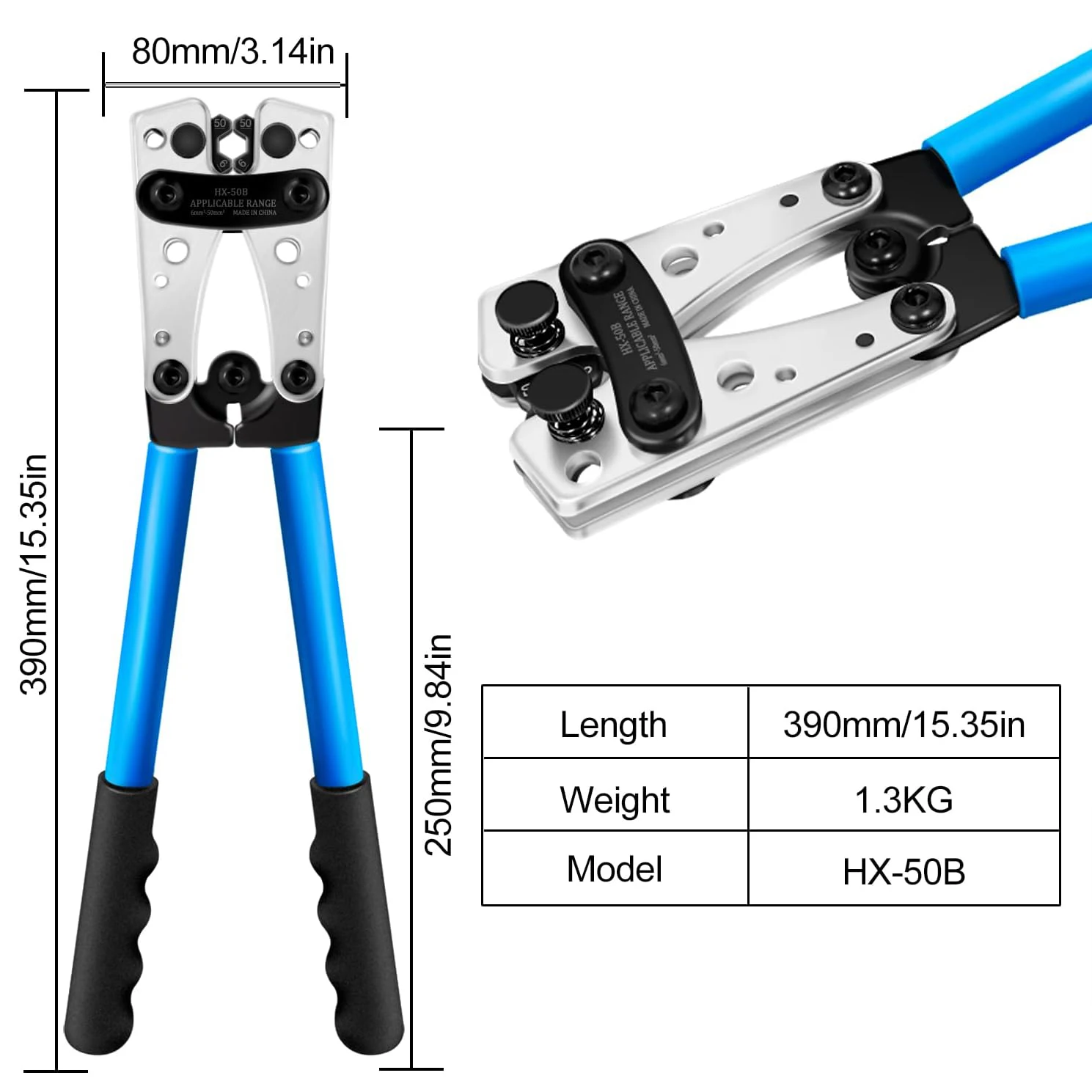 Imagem -04 - Bateria Cabo Lug Crimping Tool Kit Cortador de Cabo Copper Lugs Variedade Heat Shrink Tubing Wire Crimper Alicate Awg 81 Hx50b