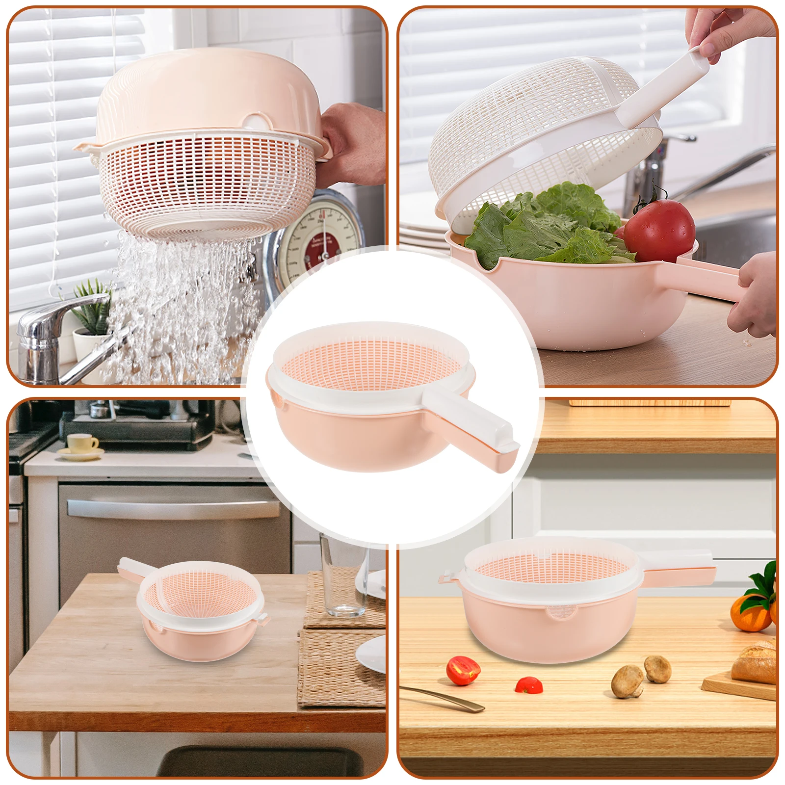 

Drain Basket with Lid Fruit Vegetable Strainer Rice Washing Kitchen Tool Reusable Plastic ColanderCreative Strainer