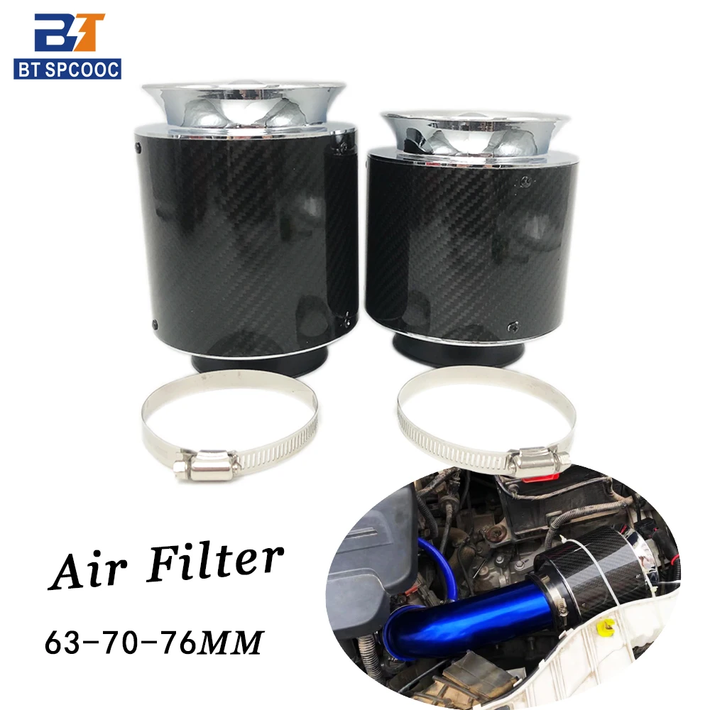 High Flow Car Air Filter Universal 63 70 76MM Air-Conditioning Intake Pipe Carbon Fiber Sports Filter Can Be Cleaned