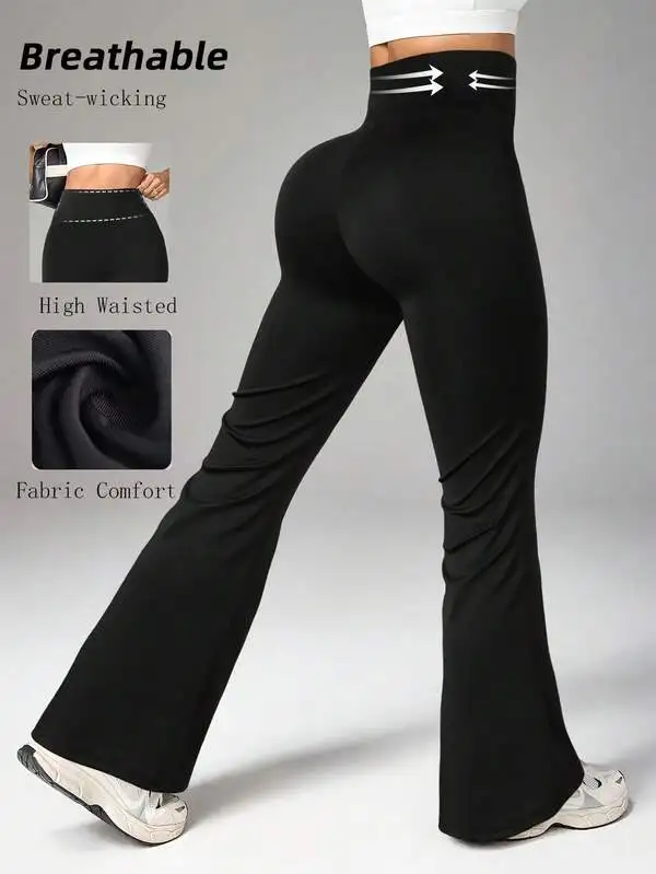 Women's spring and summer high waisted tight fitting flared pants, slim leg long black pants, thin wide leg pants for slim women