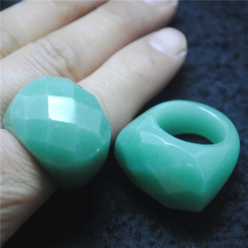 1PC Men\'s Nature Green Aventurine Ring Faceted Surface Fashion Jewelry Size 20MM/21MM for Party Wear