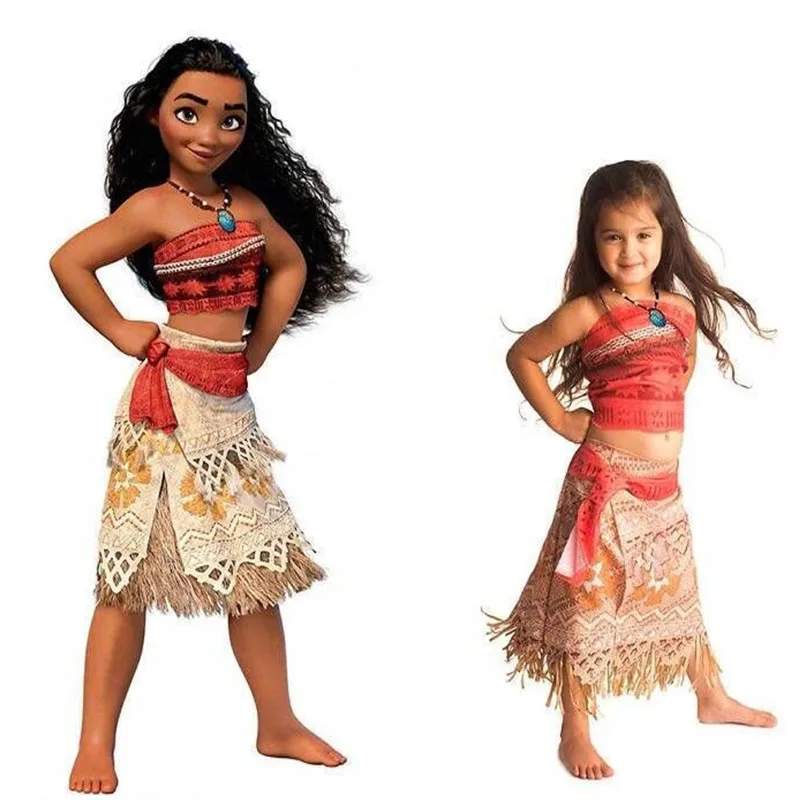 Kids Cosplay Vaiana Moana Princess Costume Dress Adult Necklace Girls Halloween Party Carnival Maui Moana Dress Costumes Cosplay