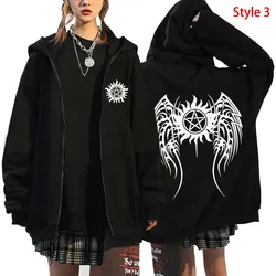 Fashion Unisex Autumn Winter Coat Supernatural Print Zipper Hoodie Casual Long Sleeve Tops Women Men Harajuku Zipper Sweatshirt