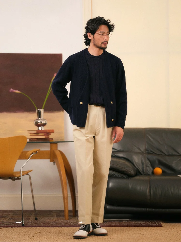 Cultum Men's Knitted Wool Sweater Casual Vintage College Sle Double-Row Buttoned Open-Cardigan Warmth Autumn Faion