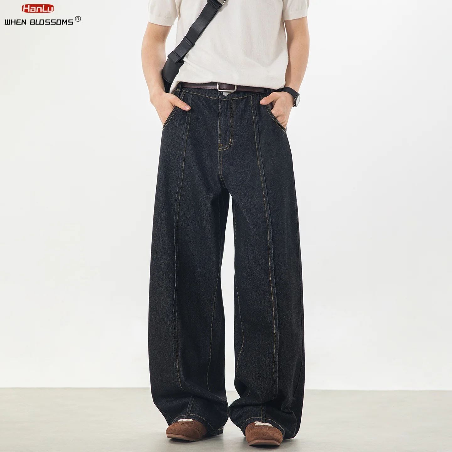 

Мужские джинсы 2026 года с контрастной строчкой, прямые, свободного кроя, из денима, весенние, повседневные