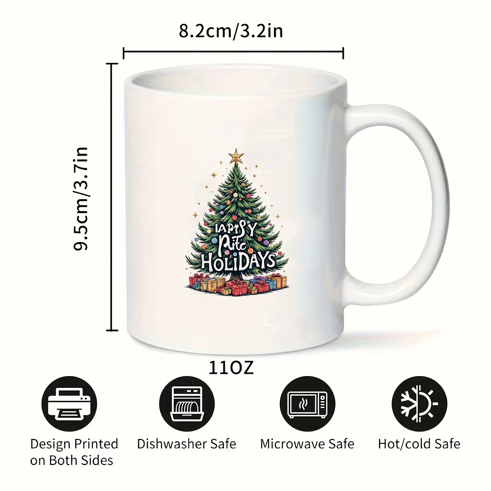 Tazza da 11 once + albero di Natale dei cartoni animati + decorazioni colorate Regalo di Natale Bottiglia d'acqua per bambini Tazza da caffè per ufficio familiare