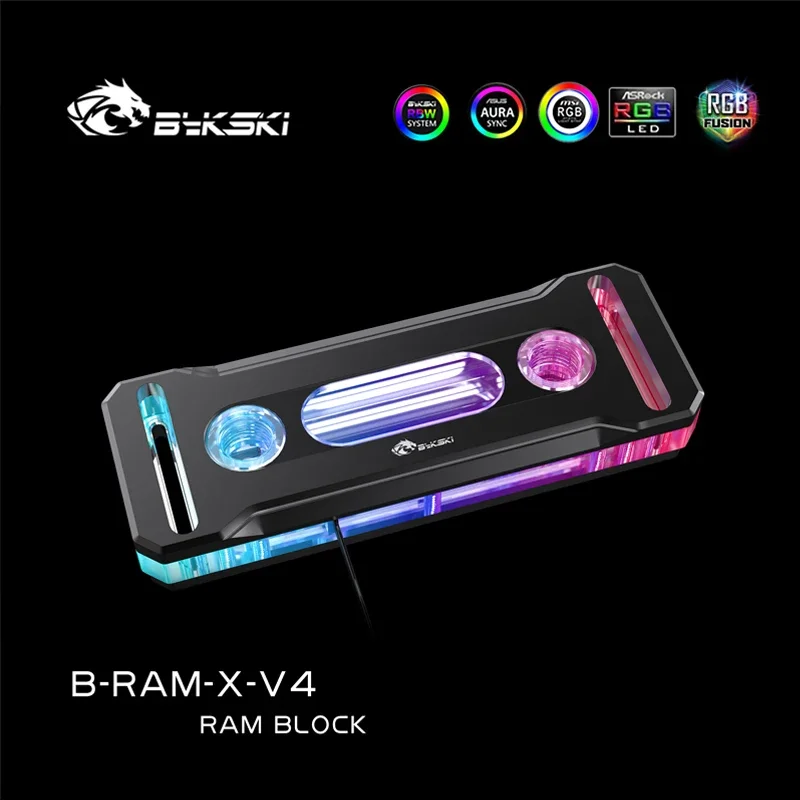 Bykski bloco de água de memória de cobre RGB, suporte 2/4 canais RAM Cooler Radiador de resfriamento líquido, 5V/12V SYNC, B-RAM-X-V4