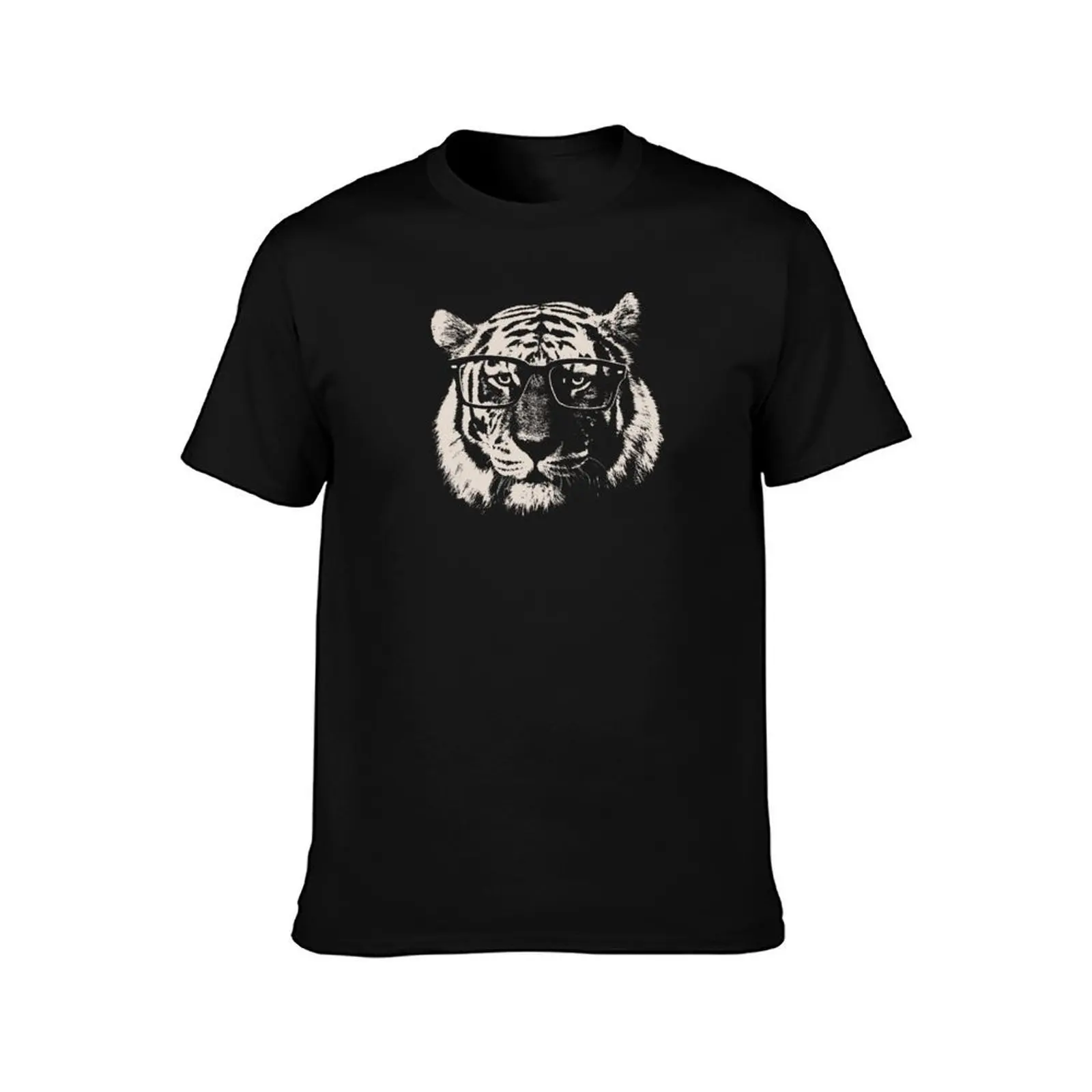 Hipster Tiger With Glasses T-Shirt Basic Solid Color Short Sleeve T-Shirt