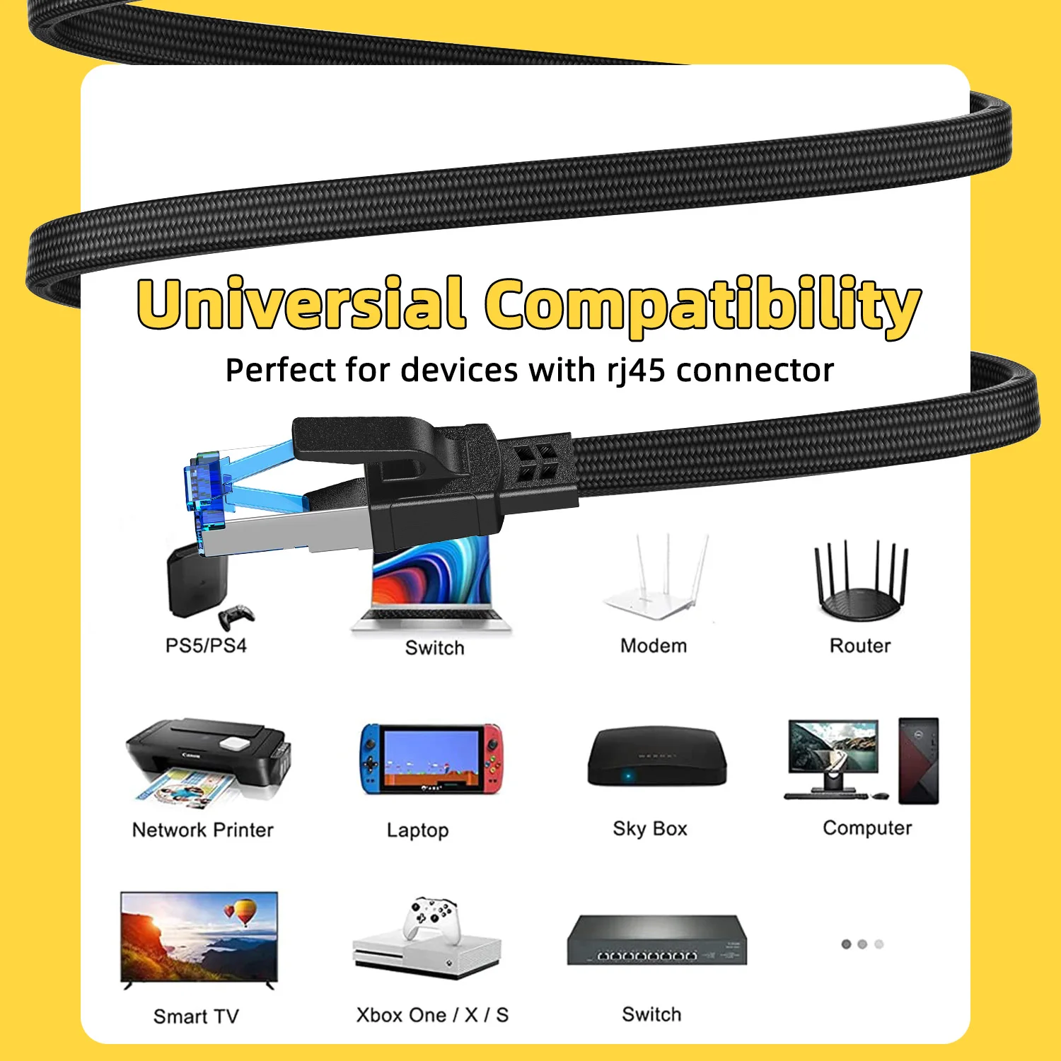 Ethernet Cable CAT8 40Gbps Nylon Braided RJ45 Flat Internet Network Lan Cord for PC Modem Laptop PS5 Router Cable Ethernet Cat 8