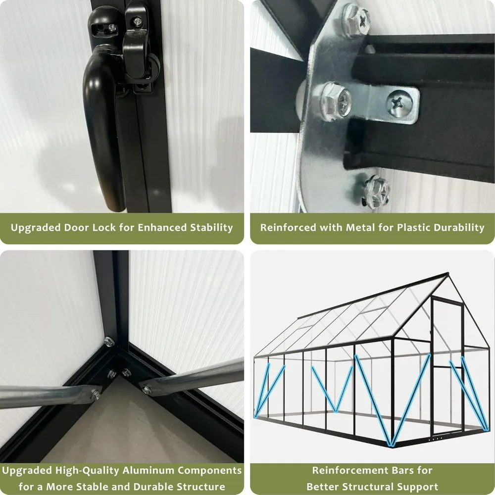 Grüne Häuser für den Außenbereich, 6 x 4 Fuß robustes Grünhaus aus Polycarbonat mit Fenster, begehbares Mini-Gartenhaus-Set für den Winter