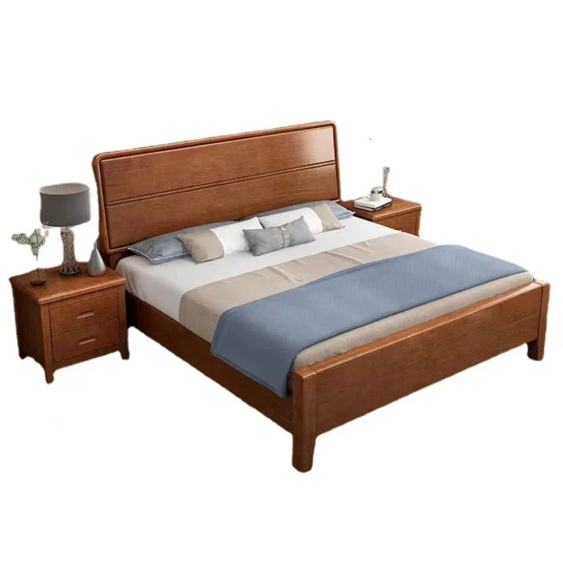 

Nordic solid wood, master bedroom double bed, modern simple single bed