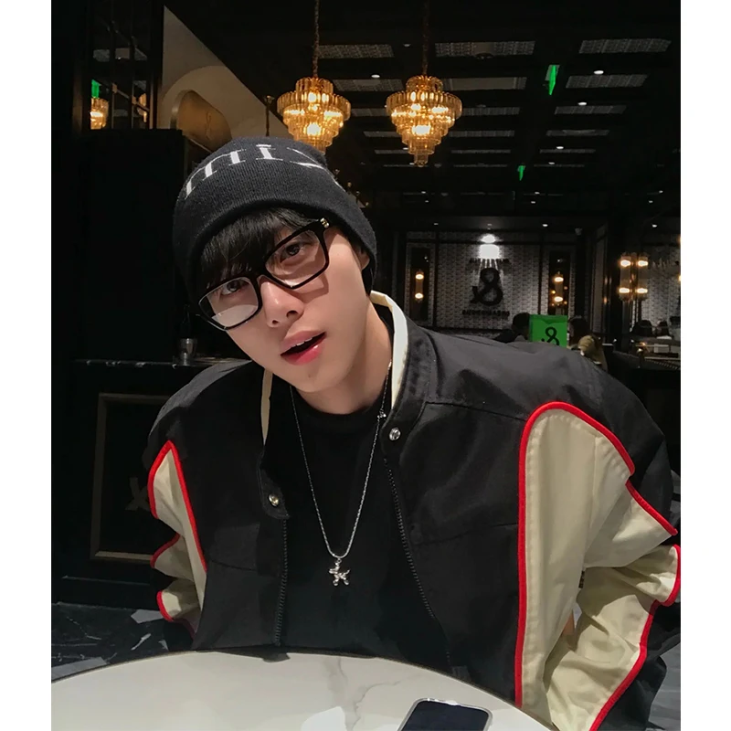 

Men's Biker Jaet Patchwork Color Blo Racing Suit Winter High-End Sle American oulder Padded Pilot Jaet Trendy And H...