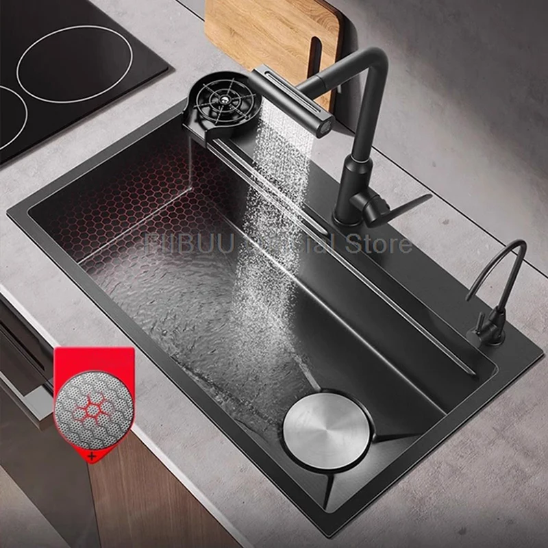 

Multifunctional Kitchen Sink Large Single Bowl Stainless Steel Vegatable Basin Thickened Handmade 5MM With Multiple Accessories