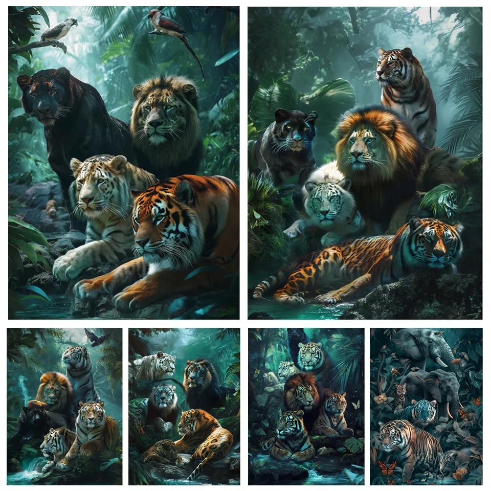 5D Diamond Painting Forest Tiger Leopard Lion Diamond Mosaic Cross Stitch Animals Full Square/Round Rhinestone DIY Embroidery