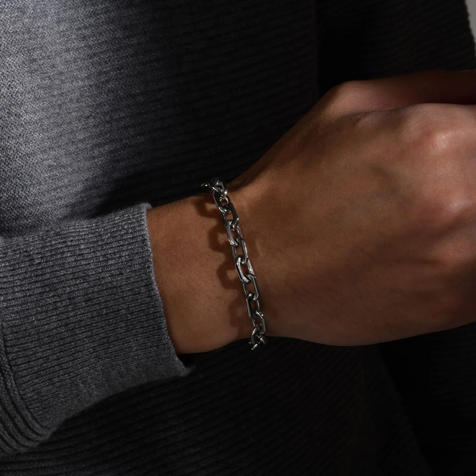 Vnox New Style 6.5MM Belcher Chain Bracelets for Men,Stainless Steel Square Geometric Links Wristband Gift,pulseira masculina