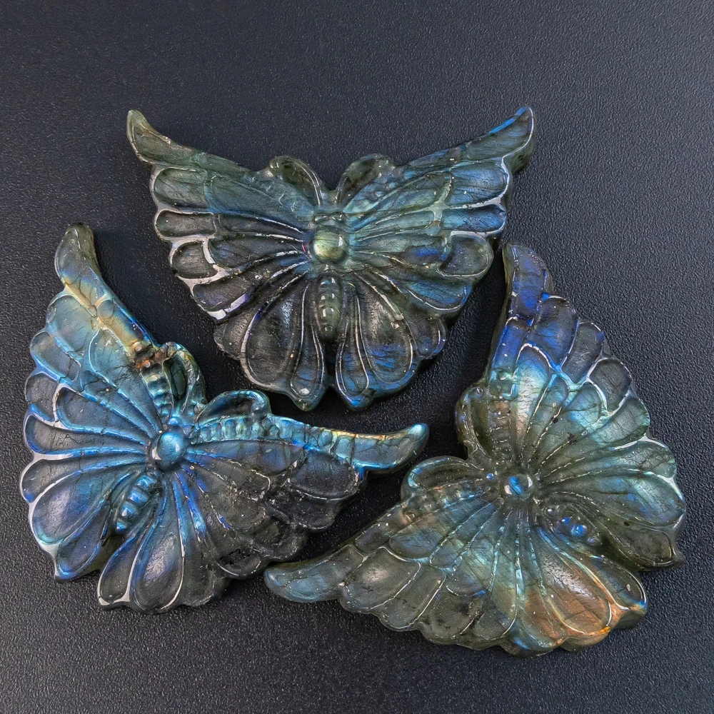 1Pc Semi Finished Hand-Carved Labradorite Pendant Blue Flash Butterfly Carving For Jewelry Making Pendant Necklaces