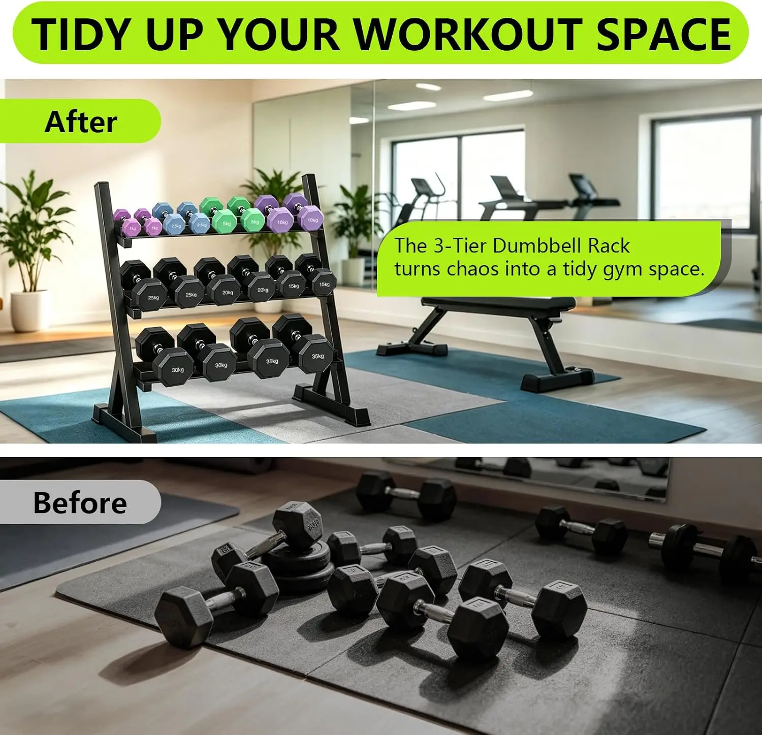 Dumbbell Stand Weight Storage Rack Home Gym Three Shelf