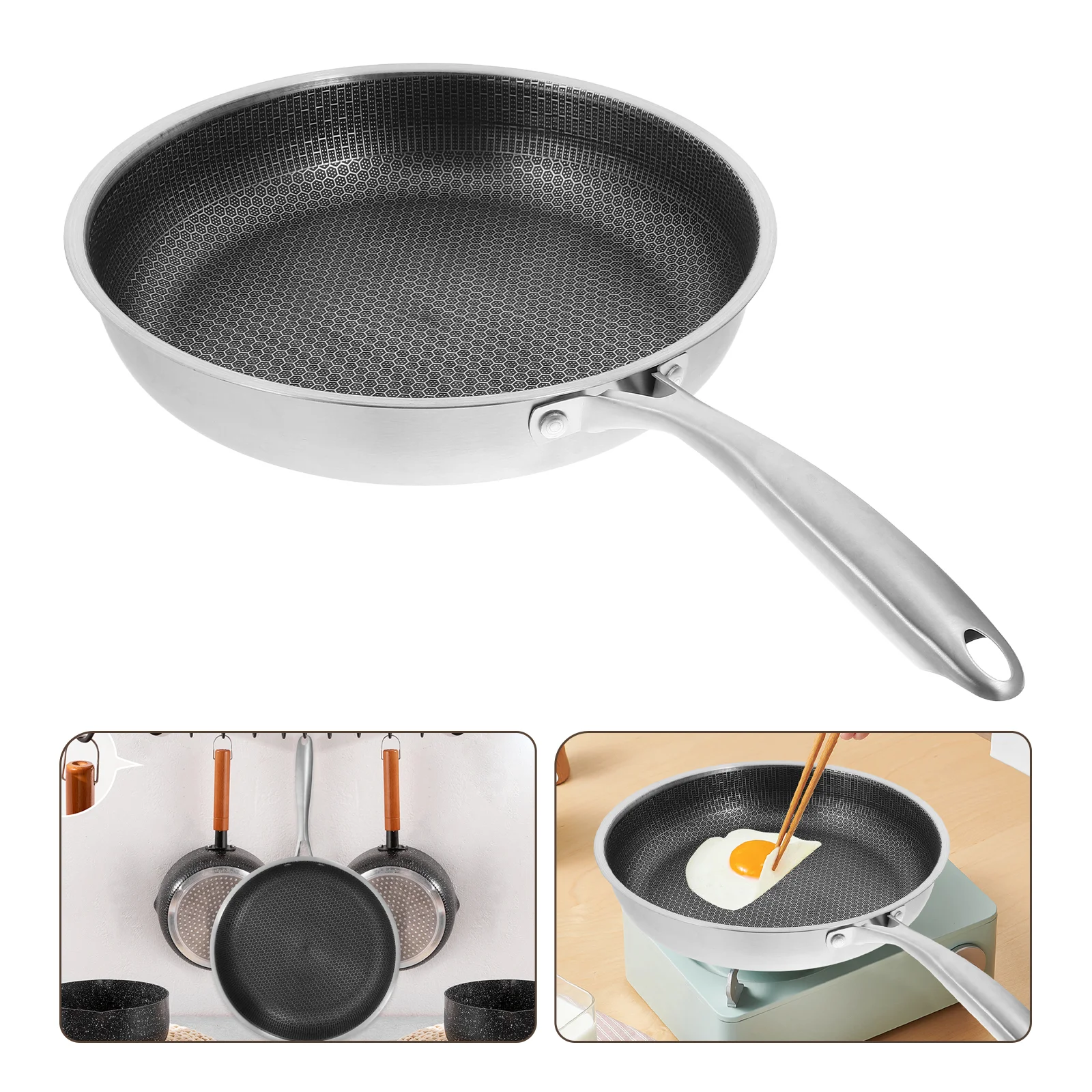 

Fry Pan for Eggs Stainless Steel Wok Griddle Honeycomb Non Stick Nonstick Skillet Work