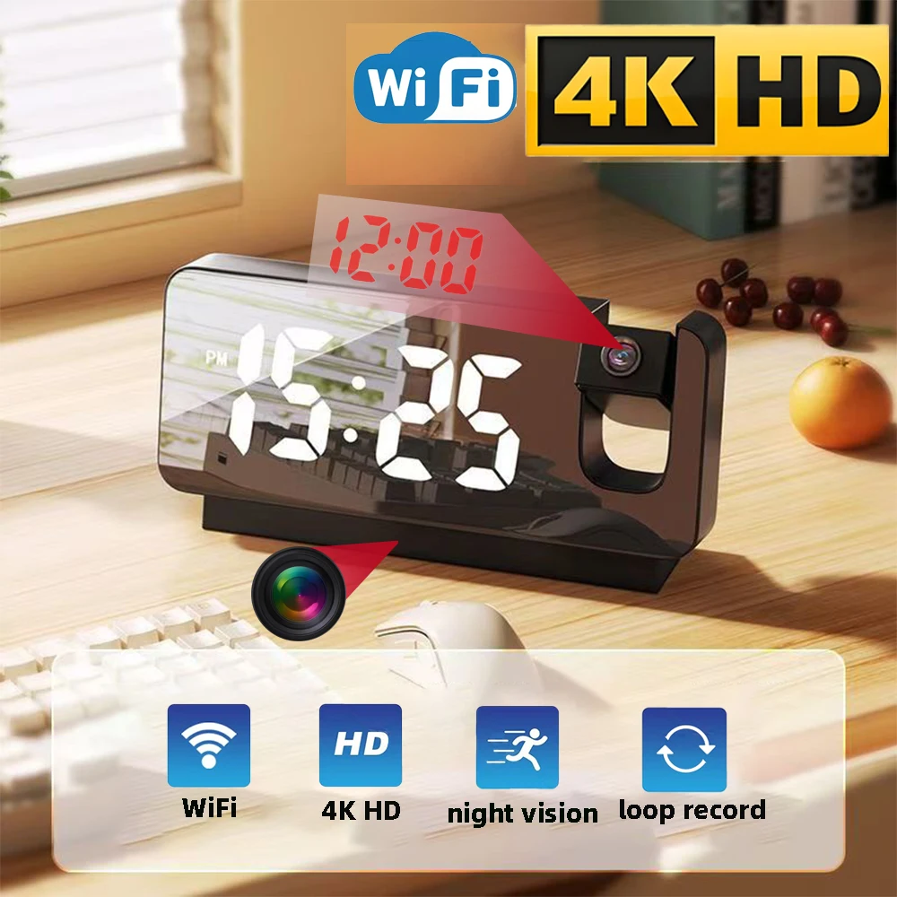 Improved 4K HD clock camera, supporting motion detection alarm, WIFI connection, APP remote viewing, home security