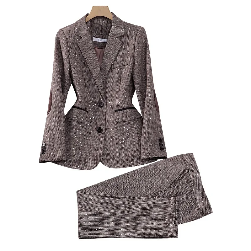 Pop High Quality Fabric Women Business Suits With Pants And Blazer Coat Professional Autumn Winter Office Ladies Pantsuits Blaze