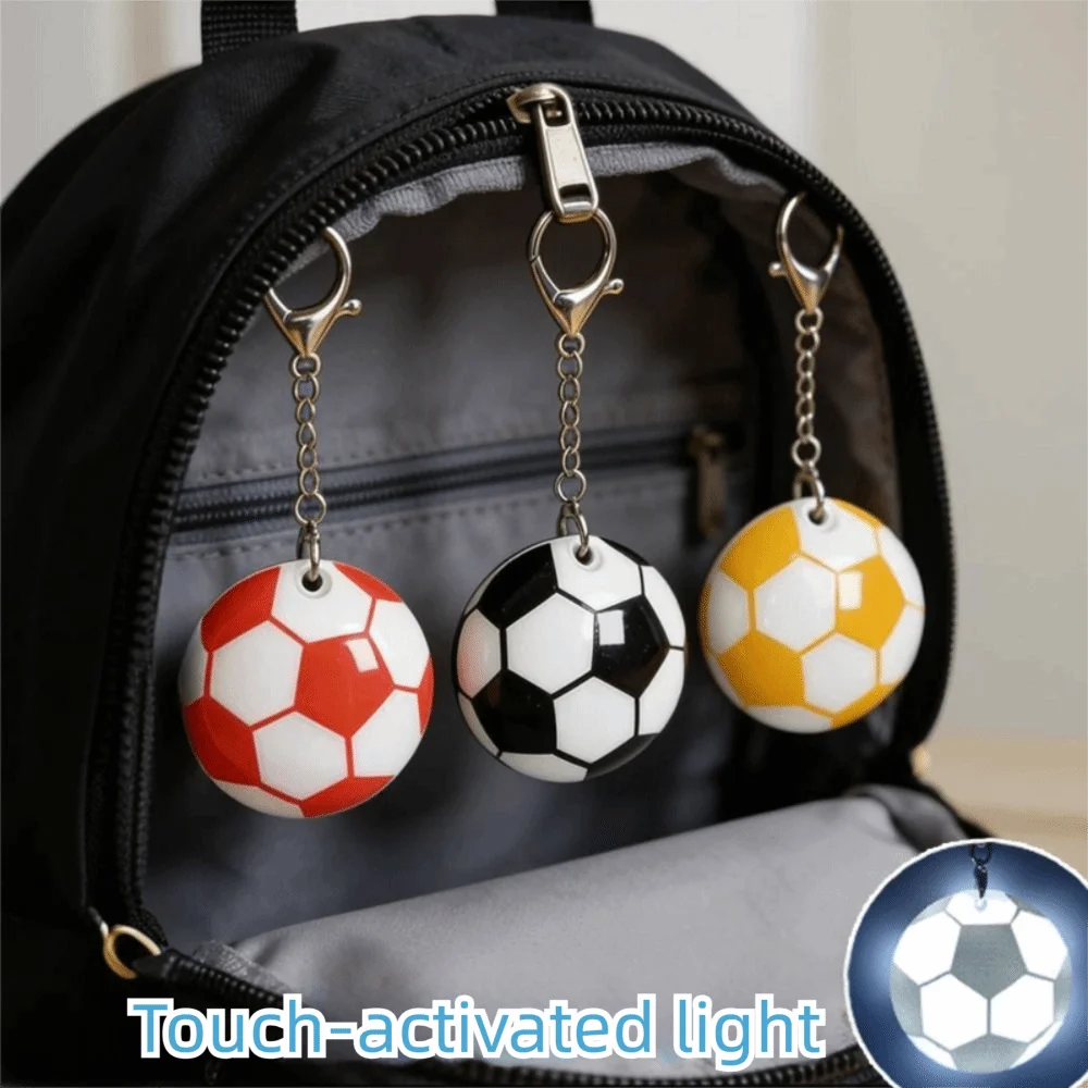Soft Glow LED Football Keychain Touch-Activated Light Lightweight Soccer Key Ring Hook Portable Ornaments Backpack Light Pendant