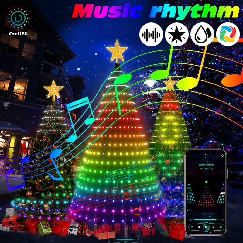 RGB Smart Christmas Tree Lights Waterfall Fairy String Lights Remote APP Bluetooth  LED String Light Music Sync Holiday Decor