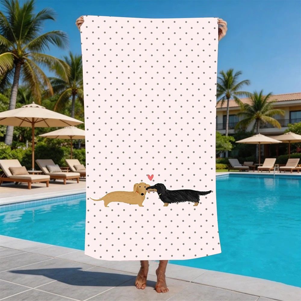 All Over Print Cute Dachshund Dog Beach Towel Quick Dry Sand Resistant Bath Towel for Beach Pool Camping Daily Use