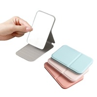 Desktop Makeup Mirror Solid Color PU Leather Simple Portable Handheld Makeup Mirror Foldable Student Compact Cute Pocket Mirror
