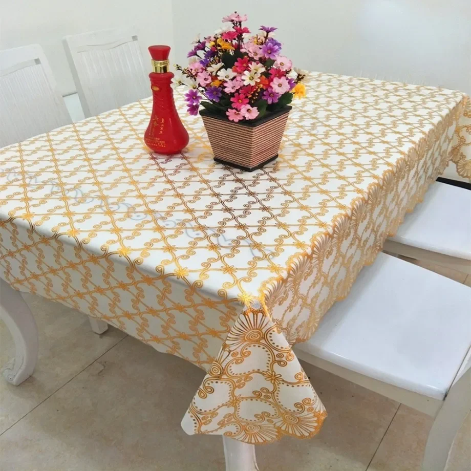 New Tablecloth Waterproof Oil-proof Thermal Insulated Rectangular Gold Stamping Table Cloth Household Light Luxury Nordic Style