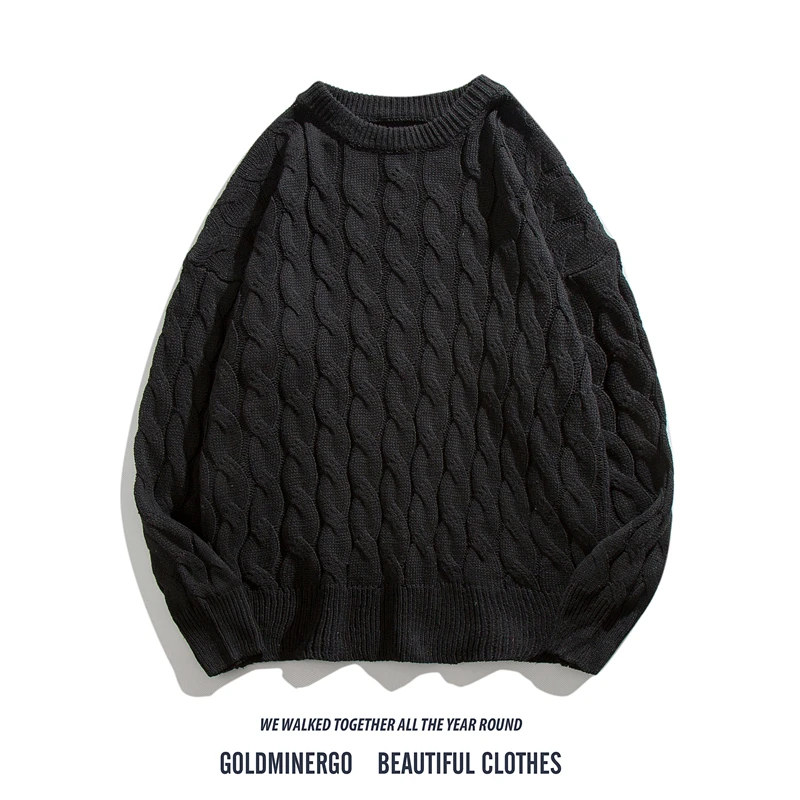 

Ретро-японский мужской вязаный свитер свободного кроя с круглым вырезом, повседневный, для пар, с узором «косы», осенний, молодежный, модный