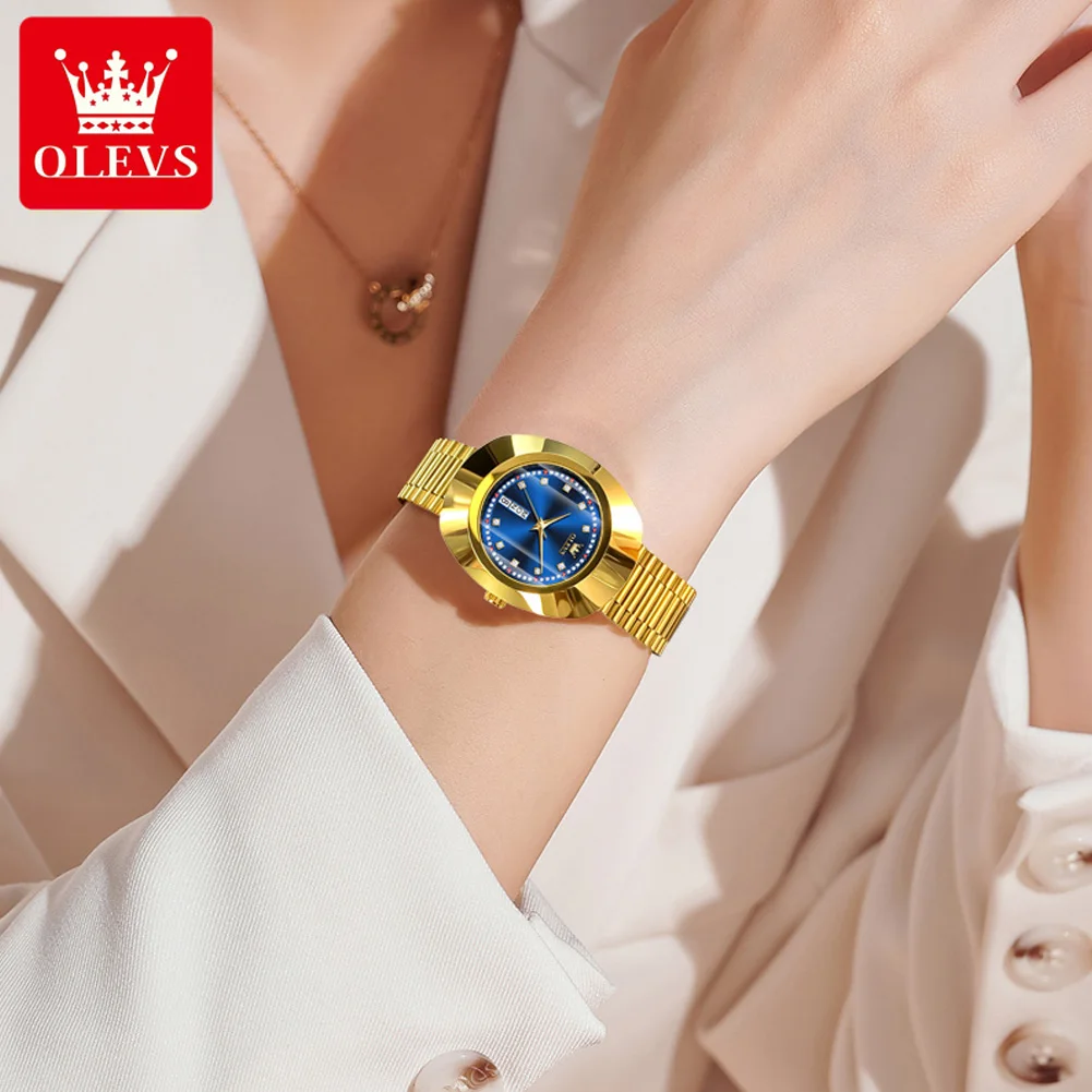 OLEVS Light Luxury goods Women's Watches Diamond Mirror Surface Quartz Watch Calendar Exquisite Waterproof Female Wristwatch