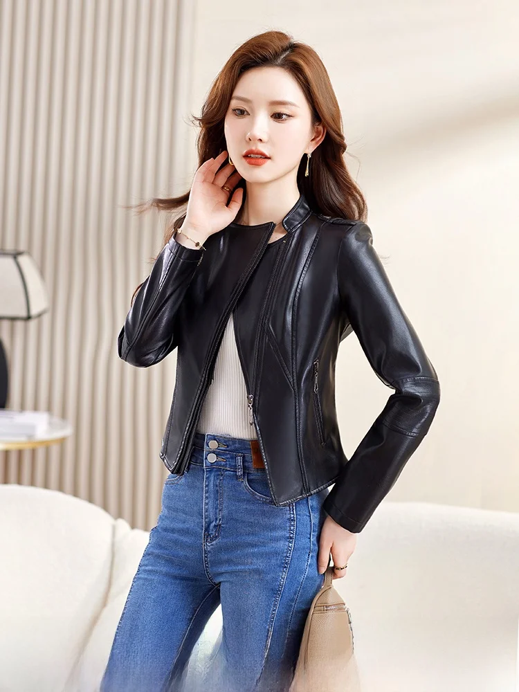 

Кожаная куртка из овчины Haining, приталенная, в корейском стиле, из натуральной кожи, женская верхняя одежда больших размеров, премиум-класса