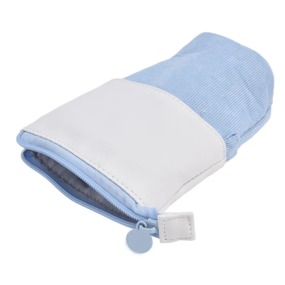PU Corduroy Telescopic Pencil Pouch Adjustable Height Pink Purple Green Blue Yellow Vertical Stationery Bag Zipper Closure