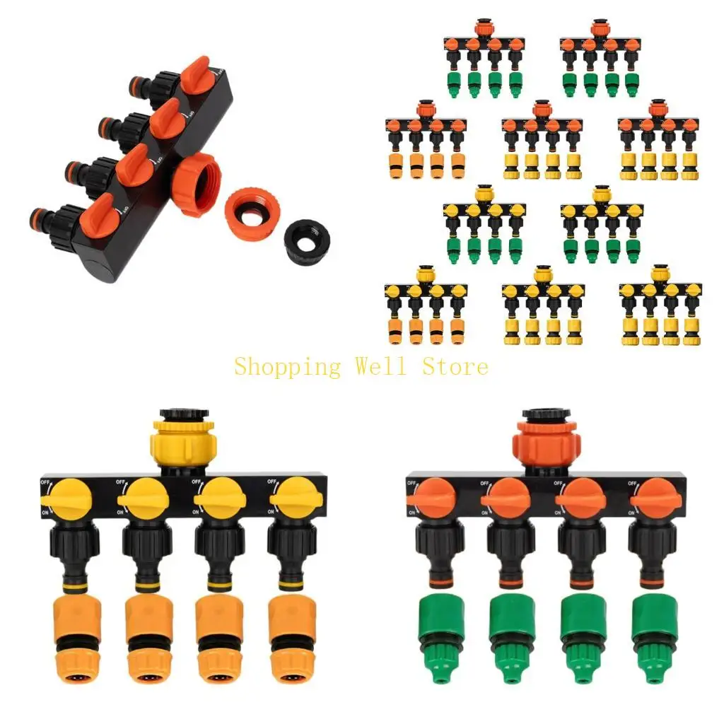 KX4B Heavy Duty Metal 4 Way Faucet Splitters with Shut Off Valves for Garden Hose
