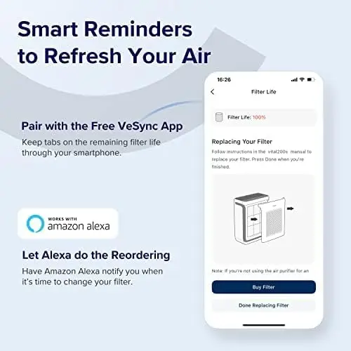 Vital 200S-P Air Purifier Replacement Filter for Pet Allergies, HEPA Sleep Mode, Activated Carbon, Yellow