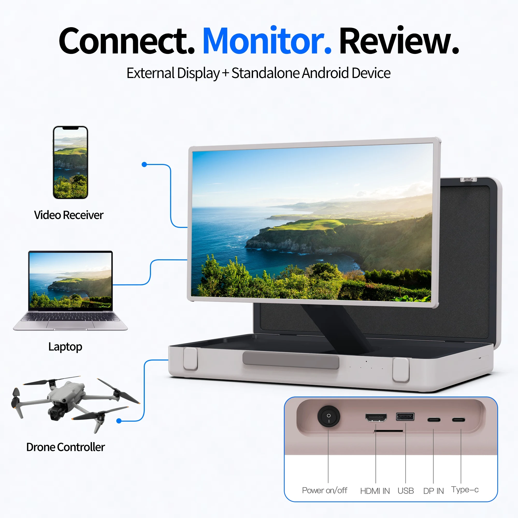 27 Inch Portable Smart Display with Bth 5.3 and 40W Speakers for Camping Music Movies and Outdoor Entertainment