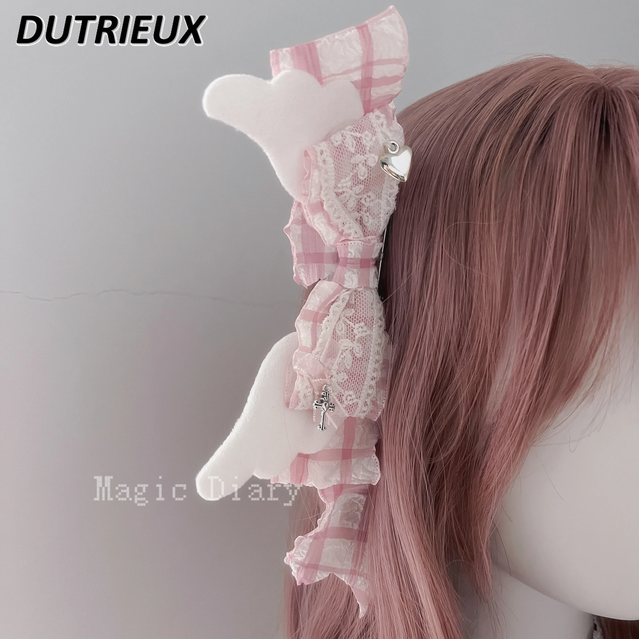 Japanese Style Handmade White Plaid Big Bow Side Clip Hair Accessories Lolita Mine Series All-Match Hairpin Hairbows for Girls