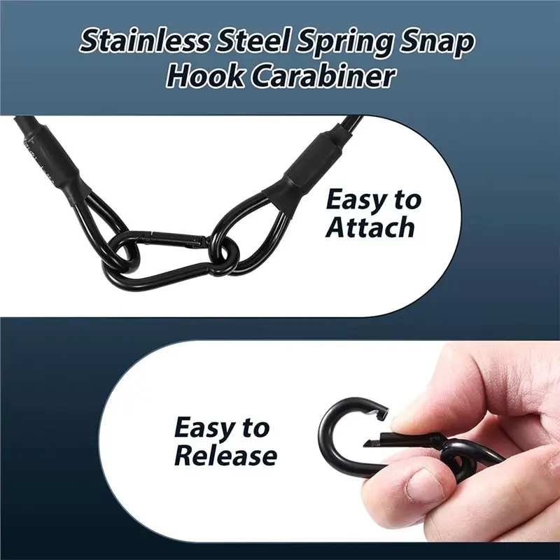 【PARTY  DAY】DJ Stage Lighting Safety Cables In Black- 10-Pack Stainless Steel With Integrated Carabiner