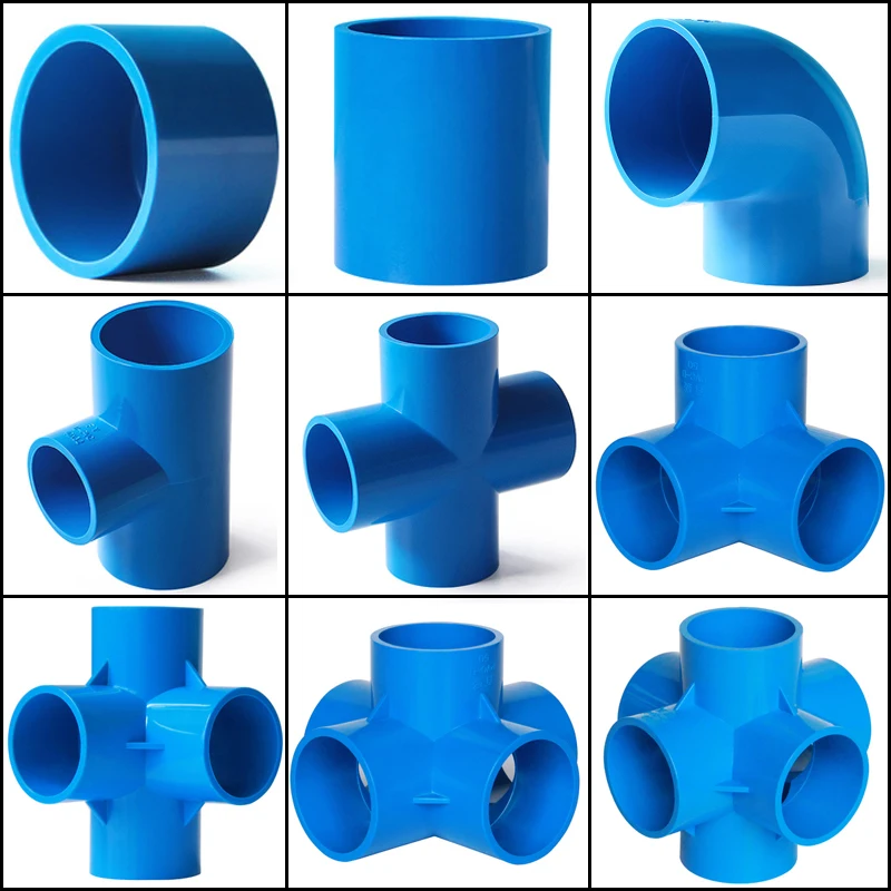 

2Pcs/Lot I.D20~63mm PVC Pipe Connectors Water Supply Tube Elbow Straight Cross Tee Union Connectors Ball Valve Blue PVC Joints