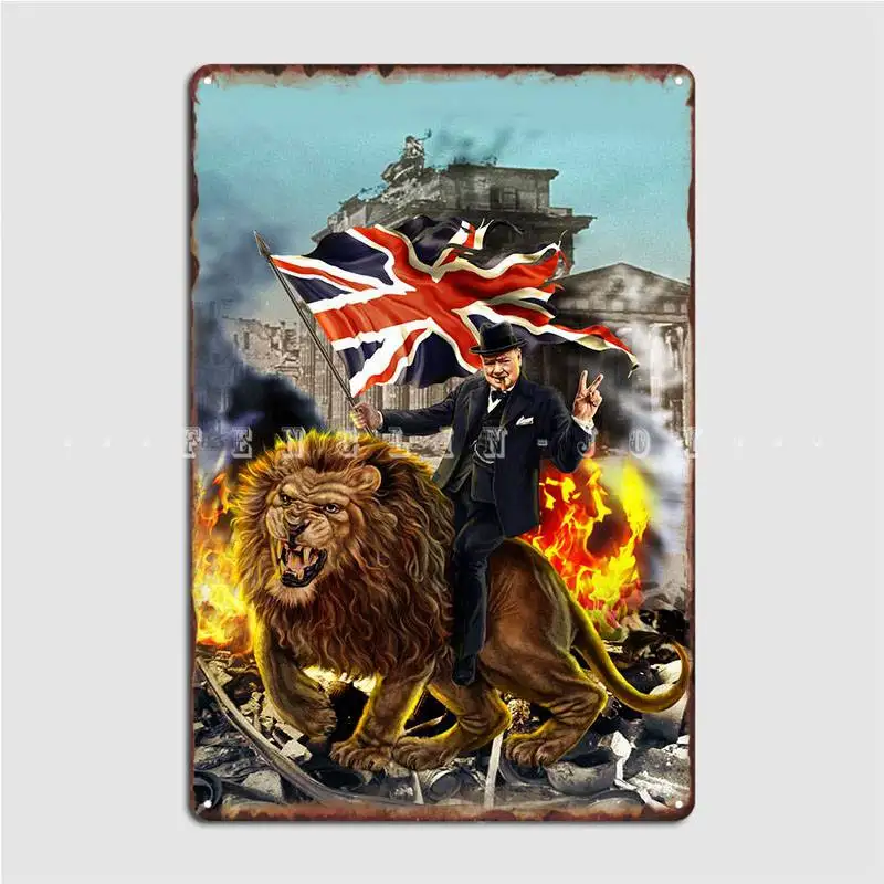 Winston Churchill On Lion Metal Plaque Poster Cinema Garage Wall Classic Plaques Tin Sign Poster