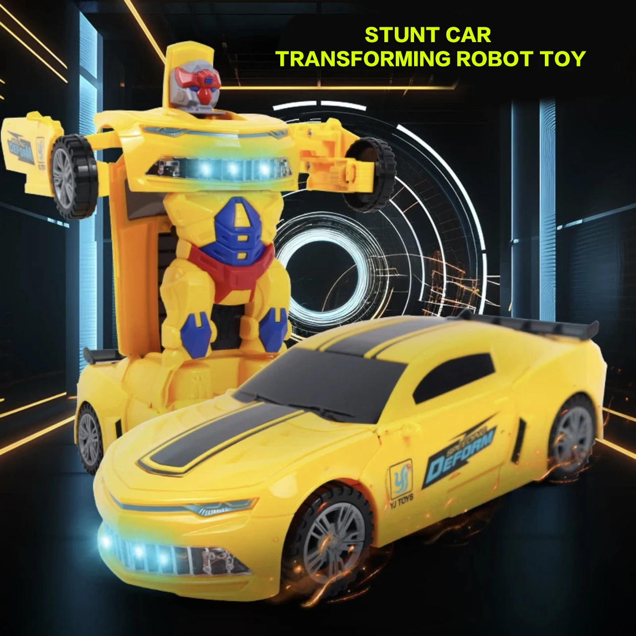 Boys 2-in-1 Stunt Racing Robot Car Toy with Colorful Lights And Music Obstacle Avoidance Feature Transforming Fun Gift for Kids