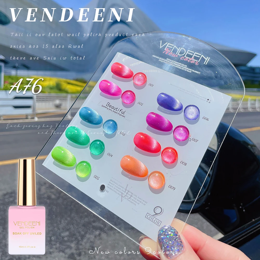 

Vendeeni 9 Colors/Set Fluorescent Cat Eye Gel Nail Polish Magnetic UV LED Soak Off Gel Varnish Spar Cat Eye Nail Art Gel Lacquer