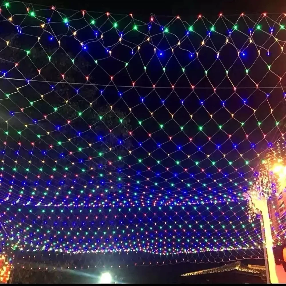 LED الستار صافي شبكة الجنية أضواء سلسلة الاتحاد الأوروبي التوصيل 220 فولت الزفاف عيد الميلاد جارلاند لغرفة النوم حديقة جدار غرفة في الهواء الطلق الديكور