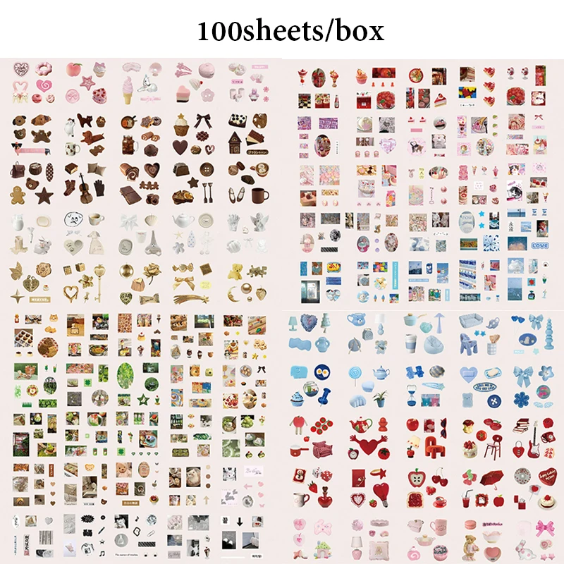 Mr.Paper 100 stuks/doos Oude Schatten Gestanste Stickers Cadeaubox met Zelfklevende Rug Vintage Retro Sticker & Memo Journal Set