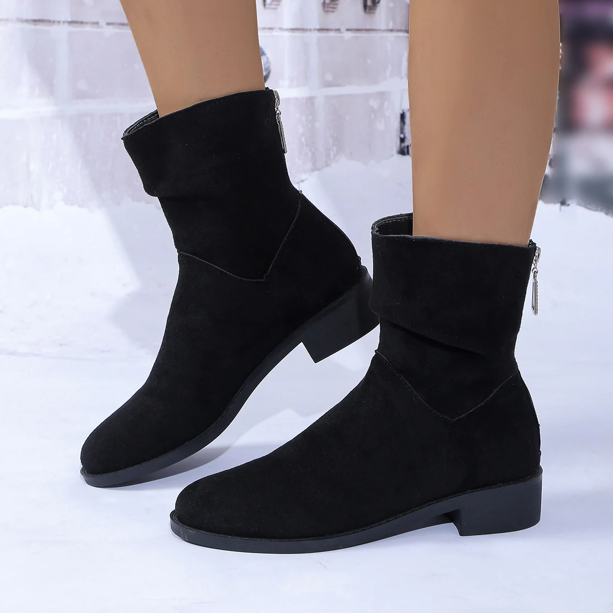 

Spring Autumn Women Ankle Boots Genuine Leather Low Med Heel Shoes Woman Short Boots Botas Small Plus Size Women Shoes 36-43